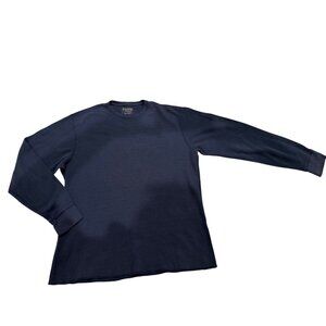 IZOD Mens Blue Waffle Knit Long Sleeve Thermal Shirt Large Crew Neck